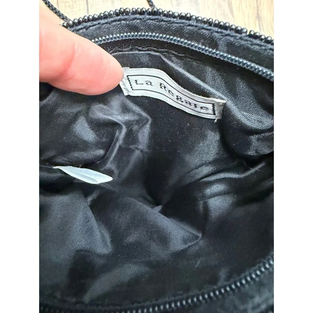 La Regale Black Beaded Fringe Evening Crossbody Bag Vintage Formal Clutch